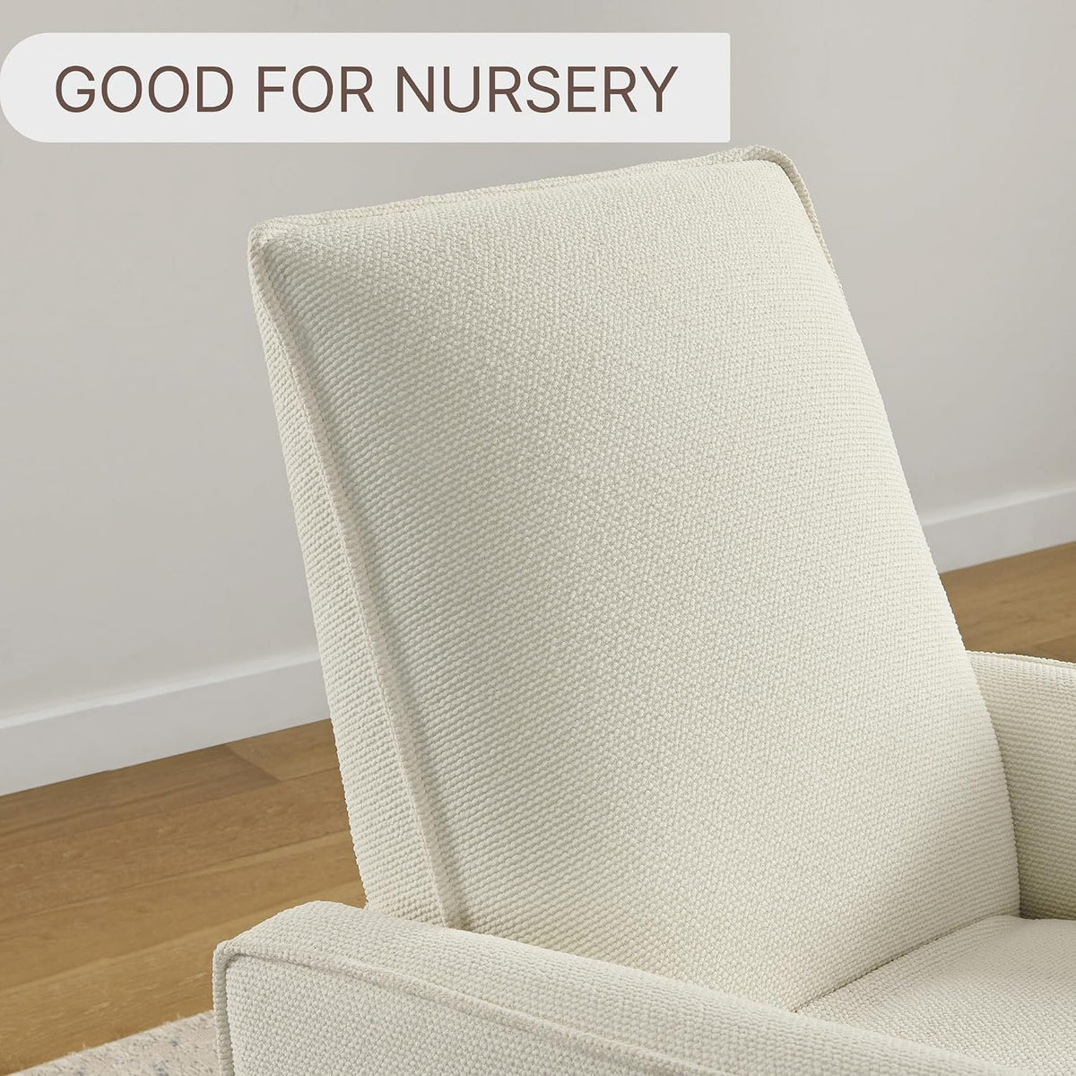 Upholstered Recliner Swivel Glider Nursery Chair Reclining Performance Fabric Rocker with Wood Base,Boucle,Moss Green