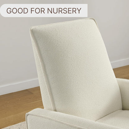 Upholstered Recliner Swivel Glider Nursery Chair Reclining Performance Fabric Rocker with Wood Base,Boucle,Moss Green
