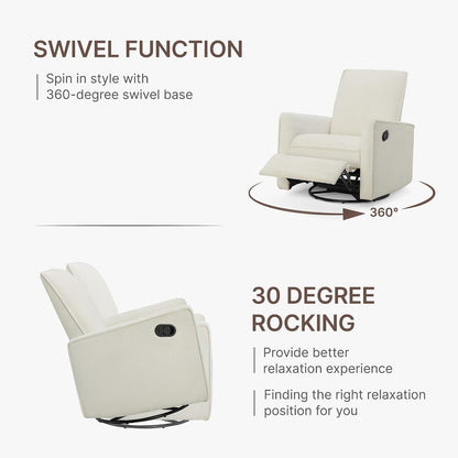 Upholstered Recliner Swivel Glider Nursery Chair Reclining Performance Fabric Rocker with Wood Base,Boucle,Moss Green