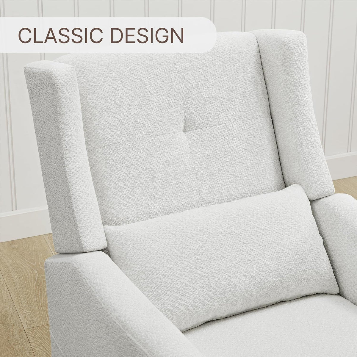Upholstered Recliner Swivel Glider Nursery Chair Reclining Performance Fabric Rocker with Wood Base,Boucle,Moss Green