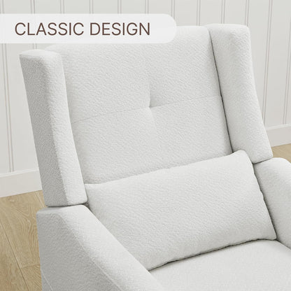 Upholstered Recliner Swivel Glider Nursery Chair Reclining Performance Fabric Rocker with Wood Base,Boucle,Moss Green