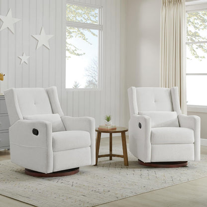 Upholstered Recliner Swivel Glider Nursery Chair Reclining Performance Fabric Rocker with Wood Base,Boucle,Moss Green