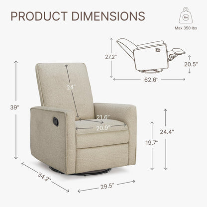 Upholstered Recliner Swivel Glider Nursery Chair Reclining Performance Fabric Rocker with Wood Base,Boucle,Moss Green