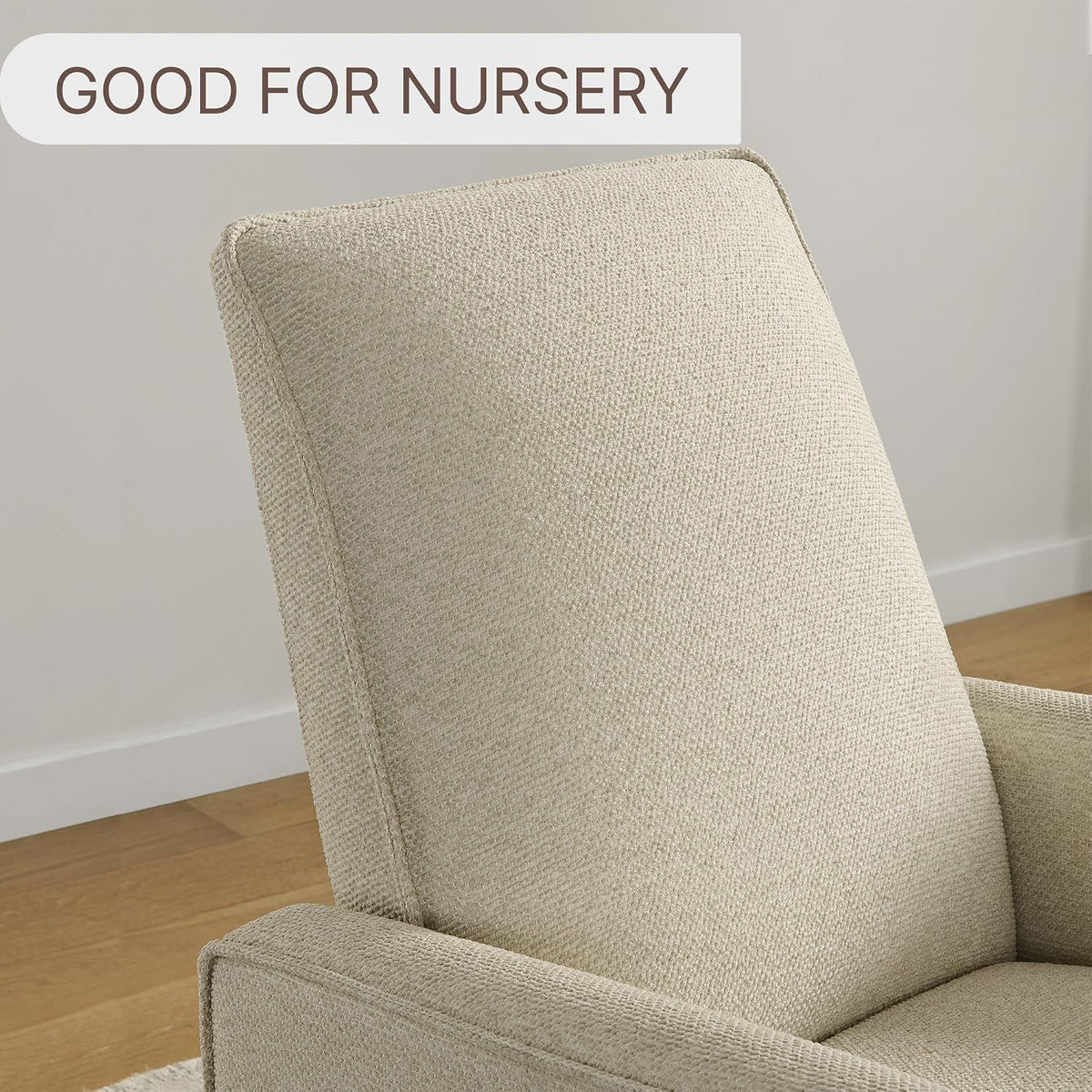 Upholstered Recliner Swivel Glider Nursery Chair Reclining Performance Fabric Rocker with Wood Base,Boucle,Moss Green