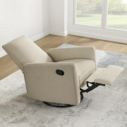 Upholstered Recliner Swivel Glider Nursery Chair Reclining Performance Fabric Rocker with Wood Base,Boucle,Moss Green