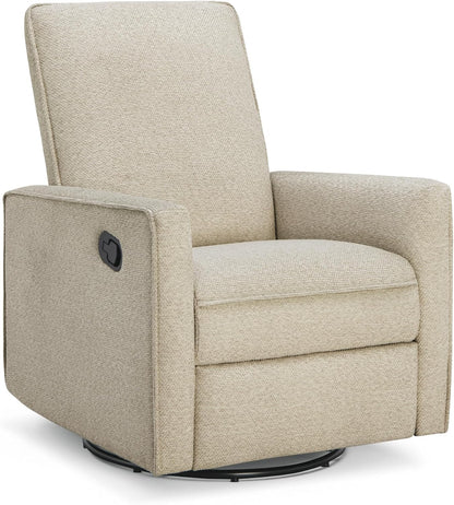 Upholstered Recliner Swivel Glider Nursery Chair Reclining Performance Fabric Rocker with Wood Base,Boucle,Moss Green