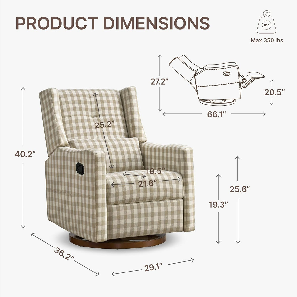 Upholstered Recliner Swivel Glider Nursery Chair Reclining Performance Fabric Rocker with Wood Base,Boucle,Moss Green