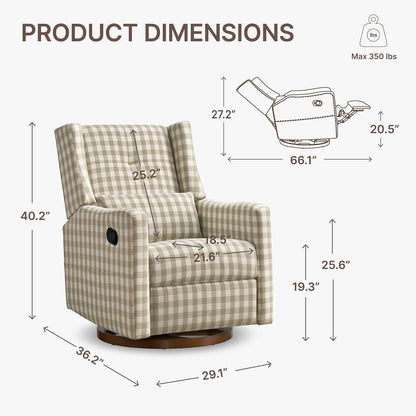 Upholstered Recliner Swivel Glider Nursery Chair Reclining Performance Fabric Rocker with Wood Base,Boucle,Moss Green