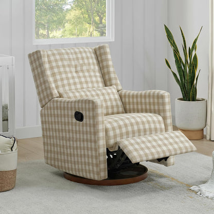 Upholstered Recliner Swivel Glider Nursery Chair Reclining Performance Fabric Rocker with Wood Base,Boucle,Moss Green