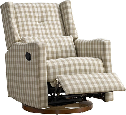 Upholstered Recliner Swivel Glider Nursery Chair Reclining Performance Fabric Rocker with Wood Base,Boucle,Moss Green