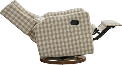 Upholstered Recliner Swivel Glider Nursery Chair Reclining Performance Fabric Rocker with Wood Base,Boucle,Moss Green