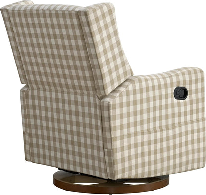 Upholstered Recliner Swivel Glider Nursery Chair Reclining Performance Fabric Rocker with Wood Base,Boucle,Moss Green