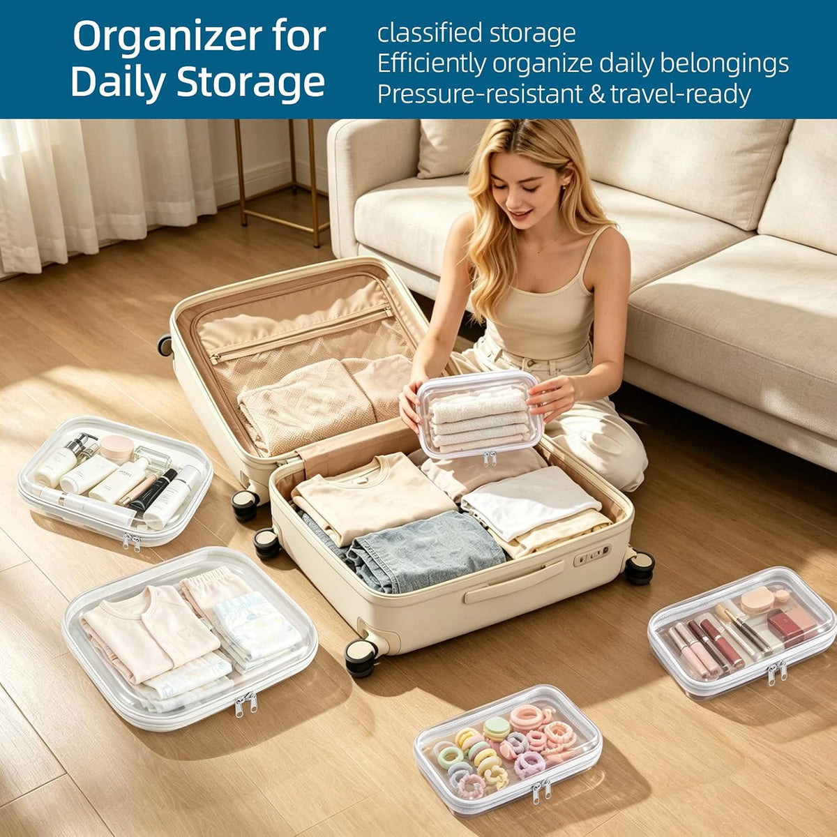 5 Pack Clear Hard Shell Storage Case for Makeup Organizer & Travel Toiletry