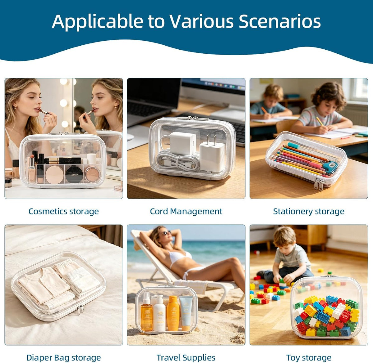 5 Pack Clear Hard Shell Storage Case for Makeup Organizer & Travel Toiletry