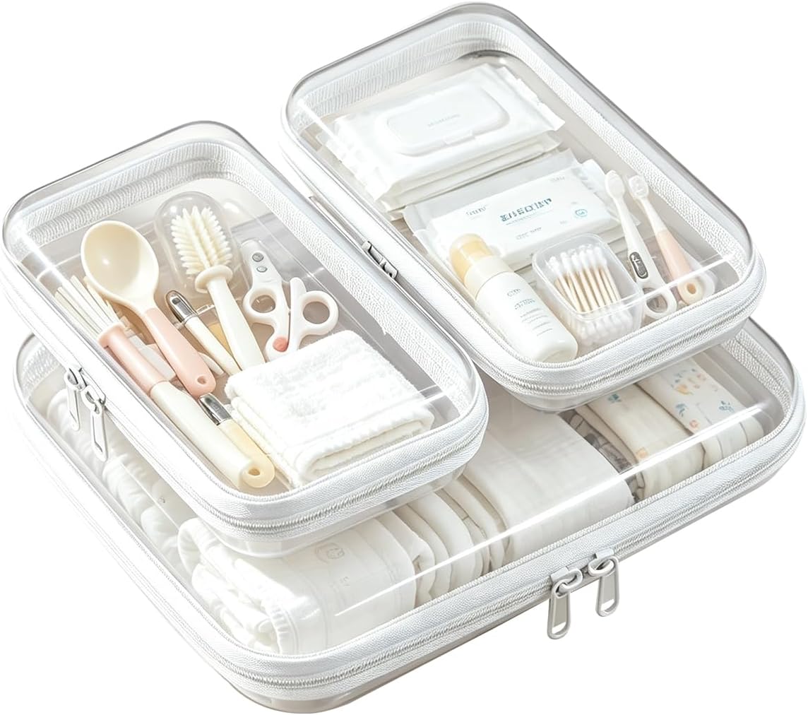 5 Pack Clear Hard Shell Storage Case for Makeup Organizer & Travel Toiletry