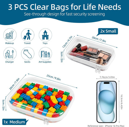 5 Pack Clear Hard Shell Storage Case for Makeup Organizer & Travel Toiletry