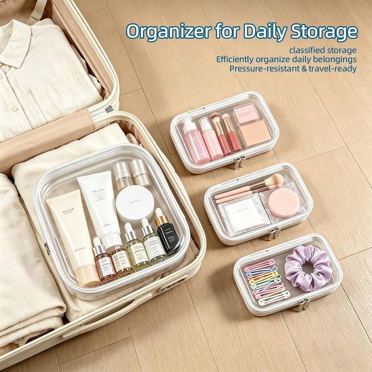 5 Pack Clear Hard Shell Storage Case for Makeup Organizer & Travel Toiletry