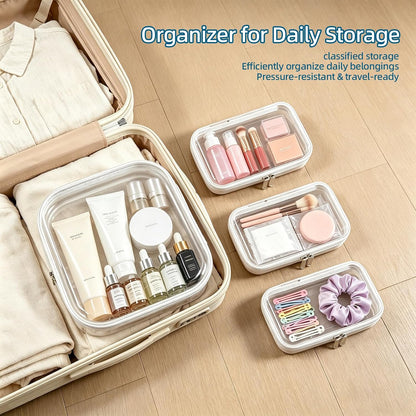 5 Pack Clear Hard Shell Storage Case for Makeup Organizer & Travel Toiletry