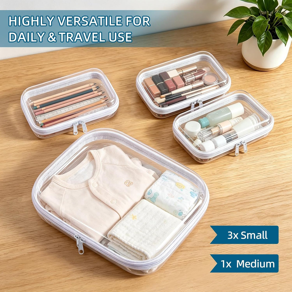 5 Pack Clear Hard Shell Storage Case for Makeup Organizer & Travel Toiletry