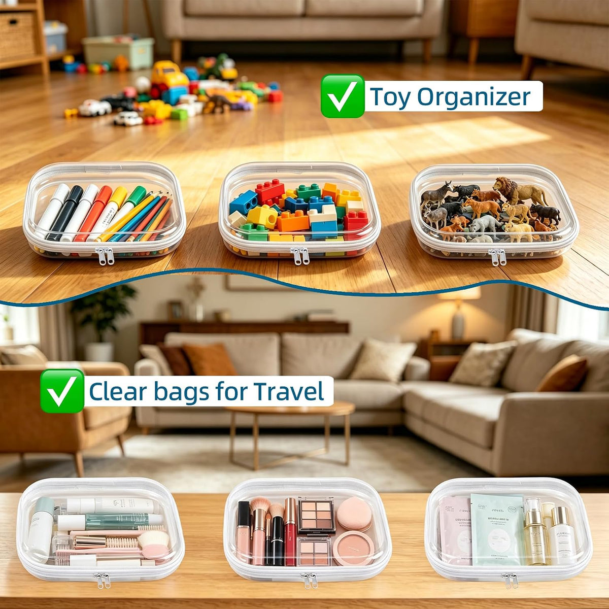 5 Pack Clear Hard Shell Storage Case for Makeup Organizer & Travel Toiletry