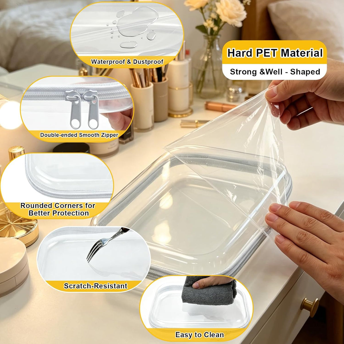 5 Pack Clear Hard Shell Storage Case for Makeup Organizer & Travel Toiletry