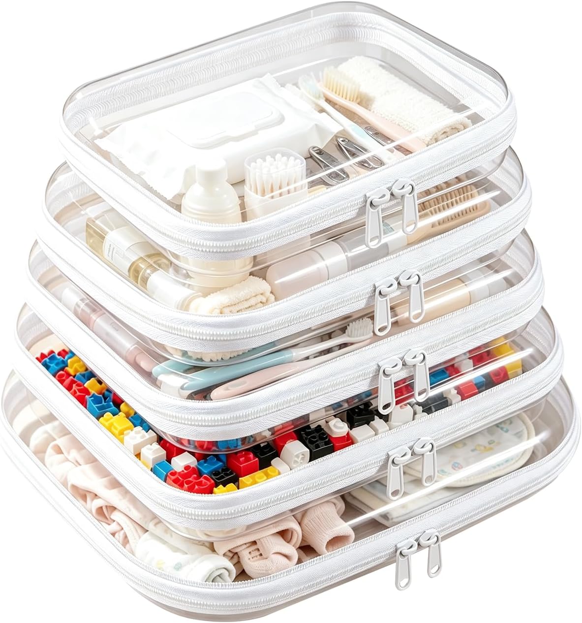 5 Pack Clear Hard Shell Storage Case for Makeup Organizer & Travel Toiletry