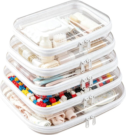 5 Pack Clear Hard Shell Storage Case for Makeup Organizer & Travel Toiletry