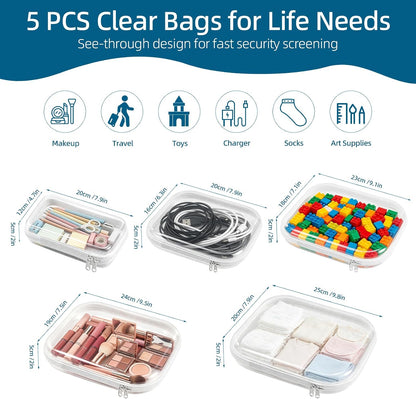 5 Pack Clear Hard Shell Storage Case for Makeup Organizer & Travel Toiletry