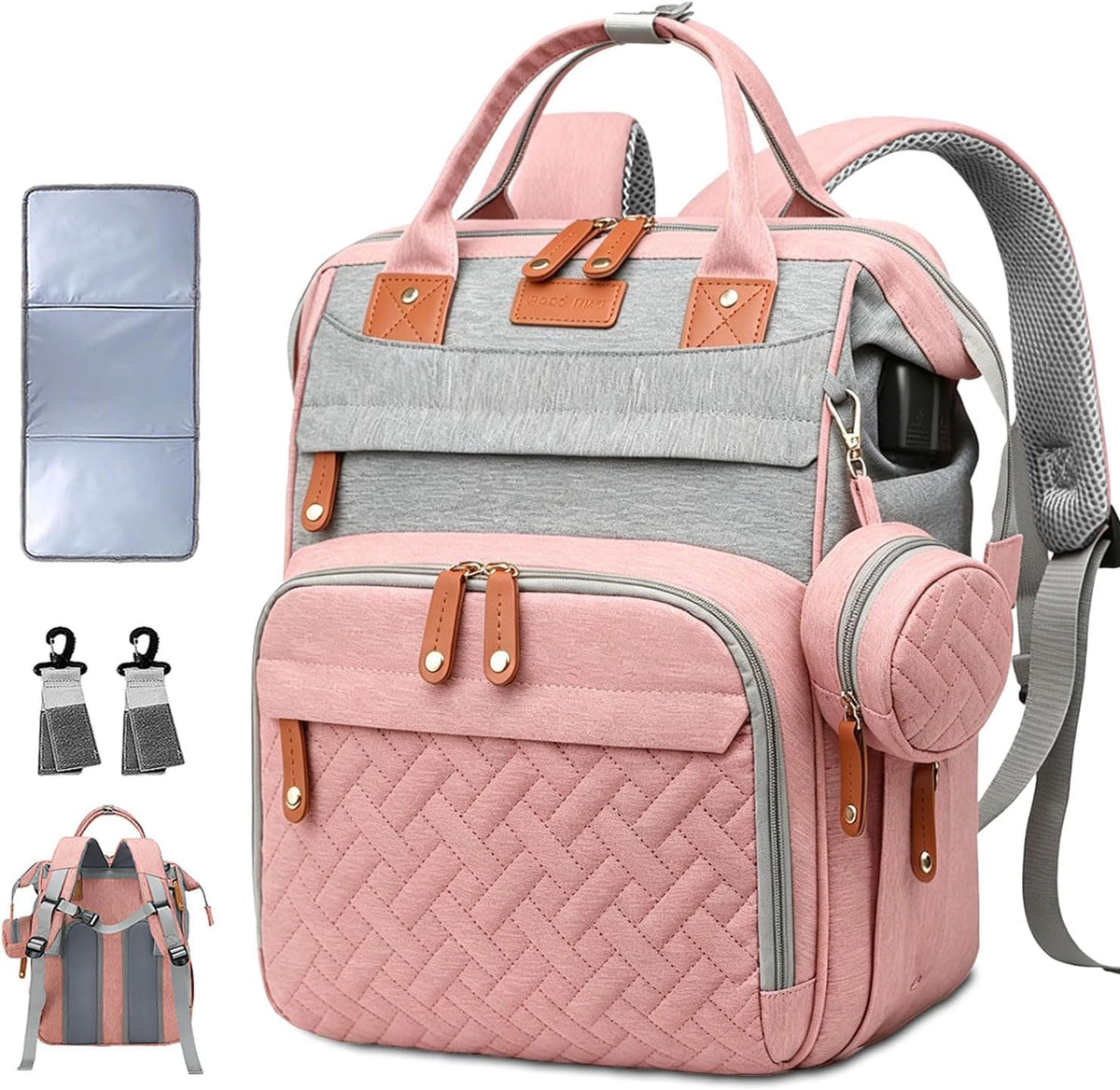 Diaper Bag Backpack Baby Bag for Mom Dad with Changing Pad, 19 Pockets, Large Waterproof Travel Baby Girl Boy Toddle Diaper Bag with Insulated Pocket, Baby Shower Gifts, Grey