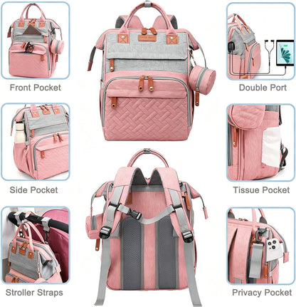 Diaper Bag Backpack Baby Bag for Mom Dad with Changing Pad, 19 Pockets, Large Waterproof Travel Baby Girl Boy Toddle Diaper Bag with Insulated Pocket, Baby Shower Gifts, Grey