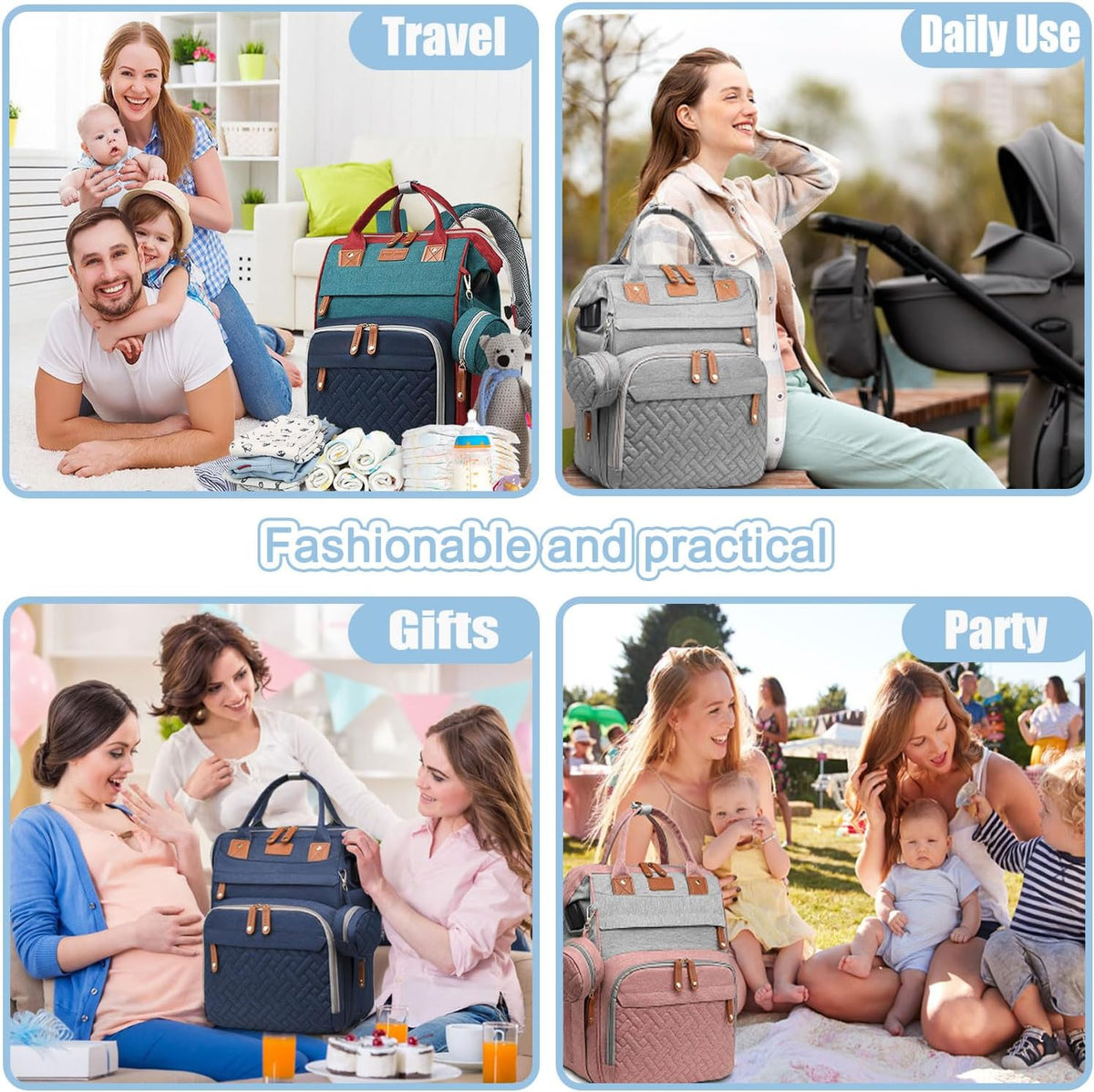 Diaper Bag Backpack Baby Bag for Mom Dad with Changing Pad, 19 Pockets, Large Waterproof Travel Baby Girl Boy Toddle Diaper Bag with Insulated Pocket, Baby Shower Gifts, Grey