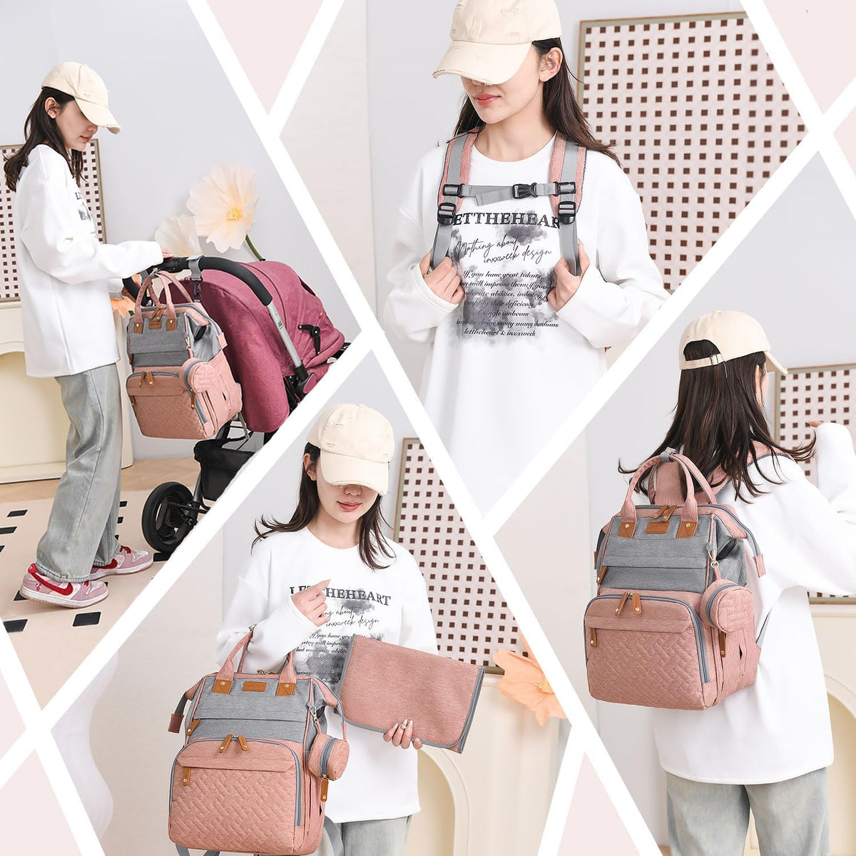 Diaper Bag Backpack Baby Bag for Mom Dad with Changing Pad, 19 Pockets, Large Waterproof Travel Baby Girl Boy Toddle Diaper Bag with Insulated Pocket, Baby Shower Gifts, Grey
