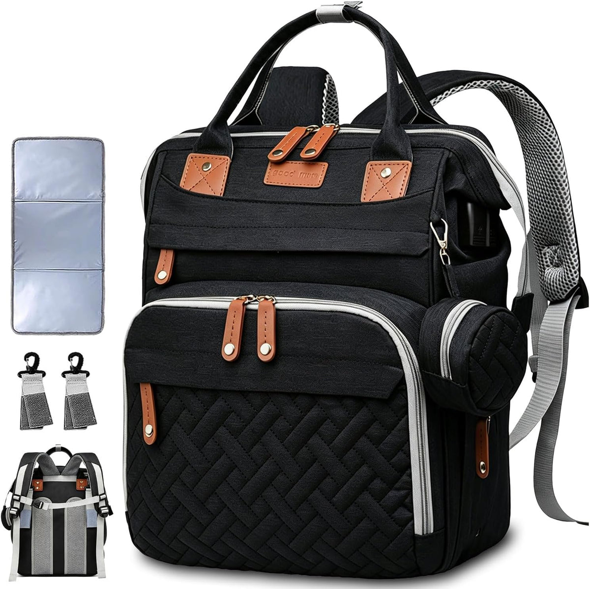 Diaper Bag Backpack Baby Bag for Mom Dad with Changing Pad, 19 Pockets, Large Waterproof Travel Baby Girl Boy Toddle Diaper Bag with Insulated Pocket, Baby Shower Gifts, Grey
