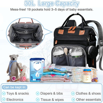 Diaper Bag Backpack Baby Bag for Mom Dad with Changing Pad, 19 Pockets, Large Waterproof Travel Baby Girl Boy Toddle Diaper Bag with Insulated Pocket, Baby Shower Gifts, Grey