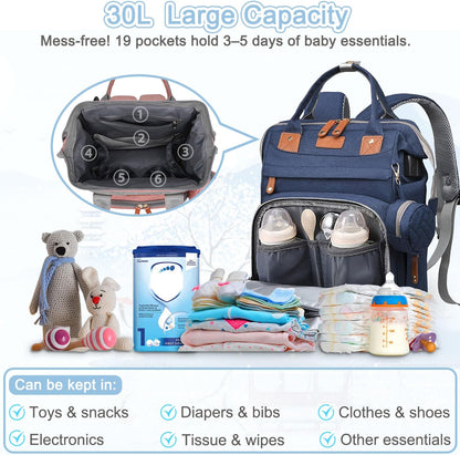 Diaper Bag Backpack Baby Bag for Mom Dad with Changing Pad, 19 Pockets, Large Waterproof Travel Baby Girl Boy Toddle Diaper Bag with Insulated Pocket, Baby Shower Gifts, Grey