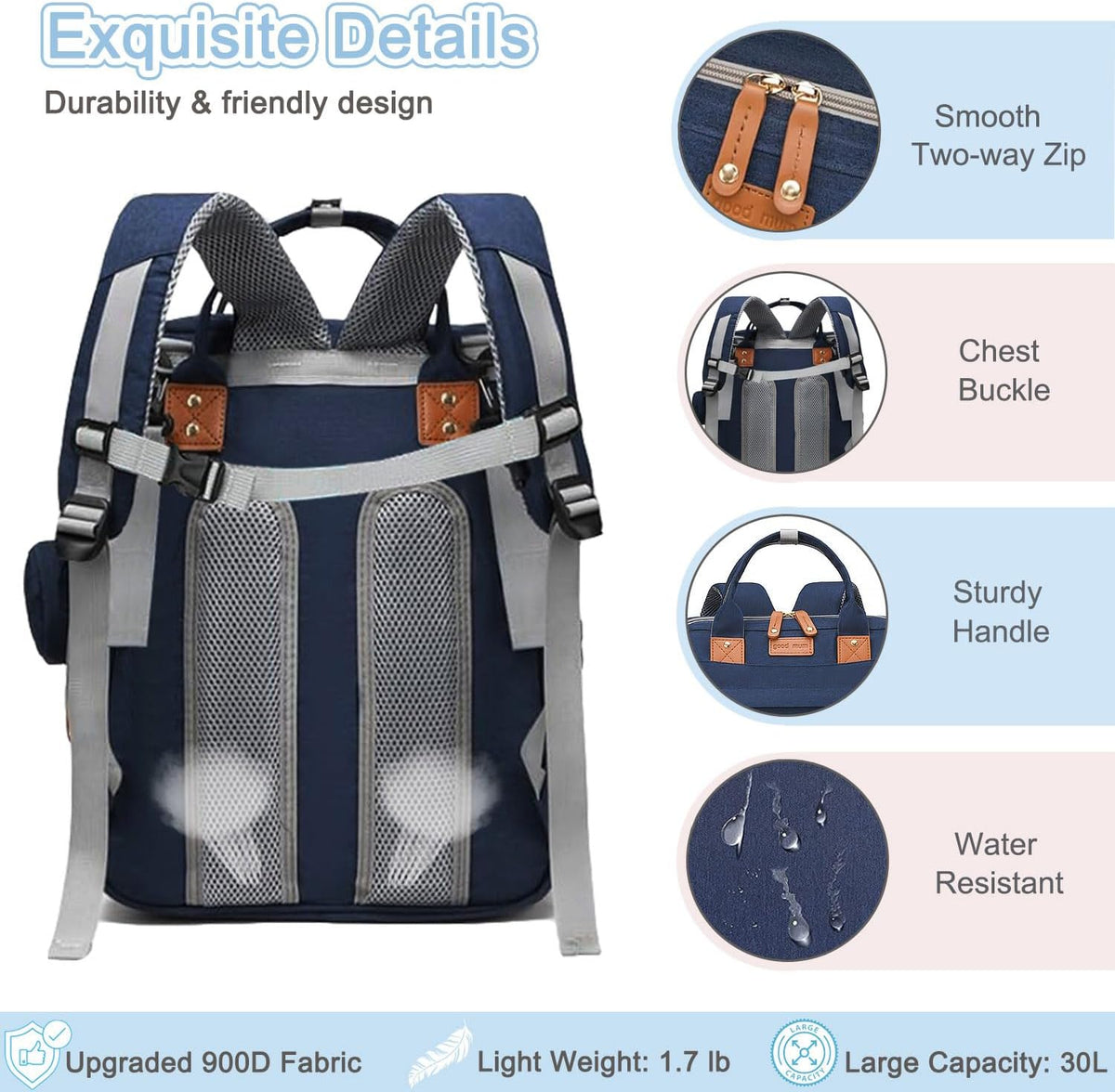 Diaper Bag Backpack Baby Bag for Mom Dad with Changing Pad, 19 Pockets, Large Waterproof Travel Baby Girl Boy Toddle Diaper Bag with Insulated Pocket, Baby Shower Gifts, Grey