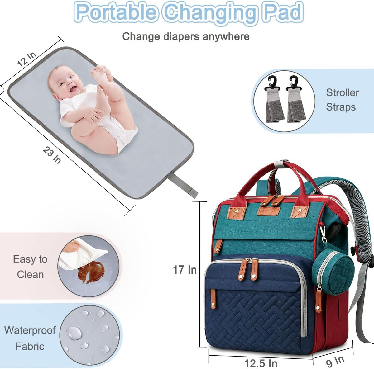 Diaper Bag Backpack Baby Bag for Mom Dad with Changing Pad, 19 Pockets, Large Waterproof Travel Baby Girl Boy Toddle Diaper Bag with Insulated Pocket, Baby Shower Gifts, Grey