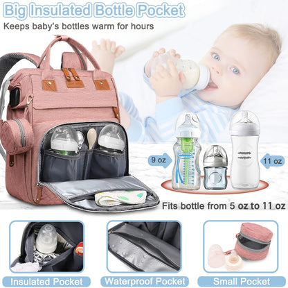 Diaper Bag Backpack Baby Bag for Mom Dad with Changing Pad, 19 Pockets, Large Waterproof Travel Baby Girl Boy Toddle Diaper Bag with Insulated Pocket, Baby Shower Gifts, Grey
