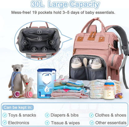 Diaper Bag Backpack Baby Bag for Mom Dad with Changing Pad, 19 Pockets, Large Waterproof Travel Baby Girl Boy Toddle Diaper Bag with Insulated Pocket, Baby Shower Gifts, Grey