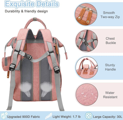 Diaper Bag Backpack Baby Bag for Mom Dad with Changing Pad, 19 Pockets, Large Waterproof Travel Baby Girl Boy Toddle Diaper Bag with Insulated Pocket, Baby Shower Gifts, Grey