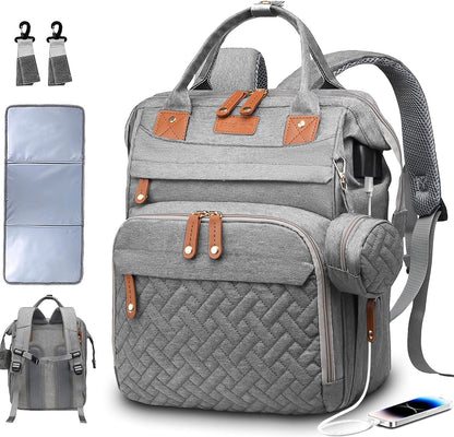 Diaper Bag Backpack Baby Bag for Mom Dad with Changing Pad, 19 Pockets, Large Waterproof Travel Baby Girl Boy Toddle Diaper Bag with Insulated Pocket, Baby Shower Gifts, Grey