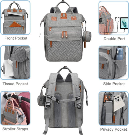 Diaper Bag Backpack Baby Bag for Mom Dad with Changing Pad, 19 Pockets, Large Waterproof Travel Baby Girl Boy Toddle Diaper Bag with Insulated Pocket, Baby Shower Gifts, Grey