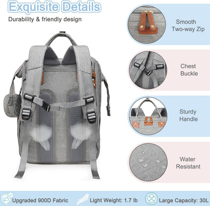 Diaper Bag Backpack Baby Bag for Mom Dad with Changing Pad, 19 Pockets, Large Waterproof Travel Baby Girl Boy Toddle Diaper Bag with Insulated Pocket, Baby Shower Gifts, Grey