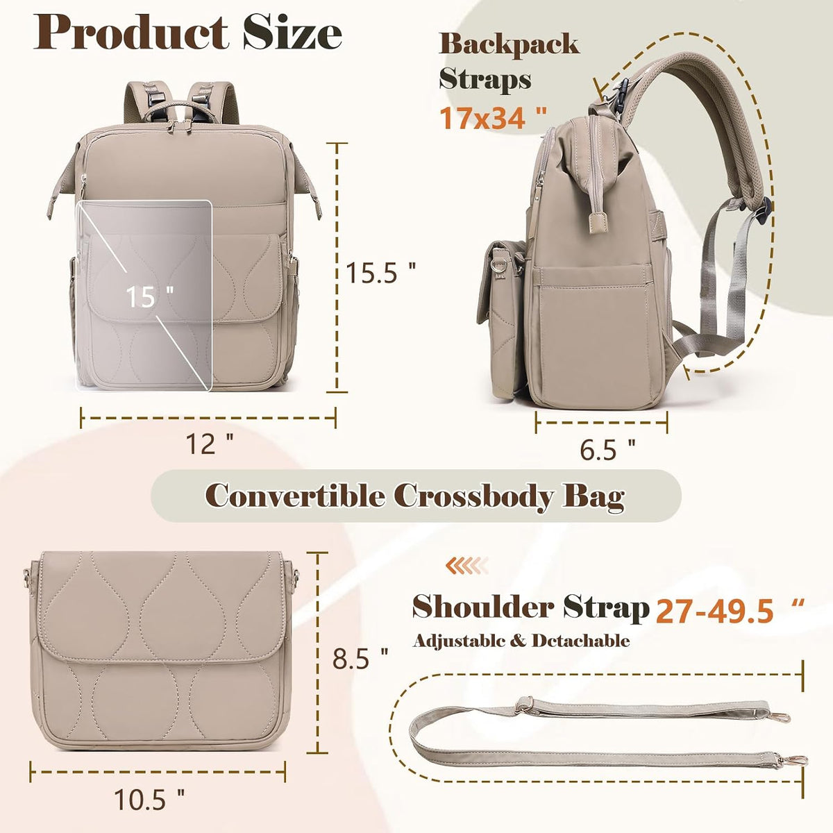 Diaper Bag Travel Diaper Backpack with Diaper Changing Pad