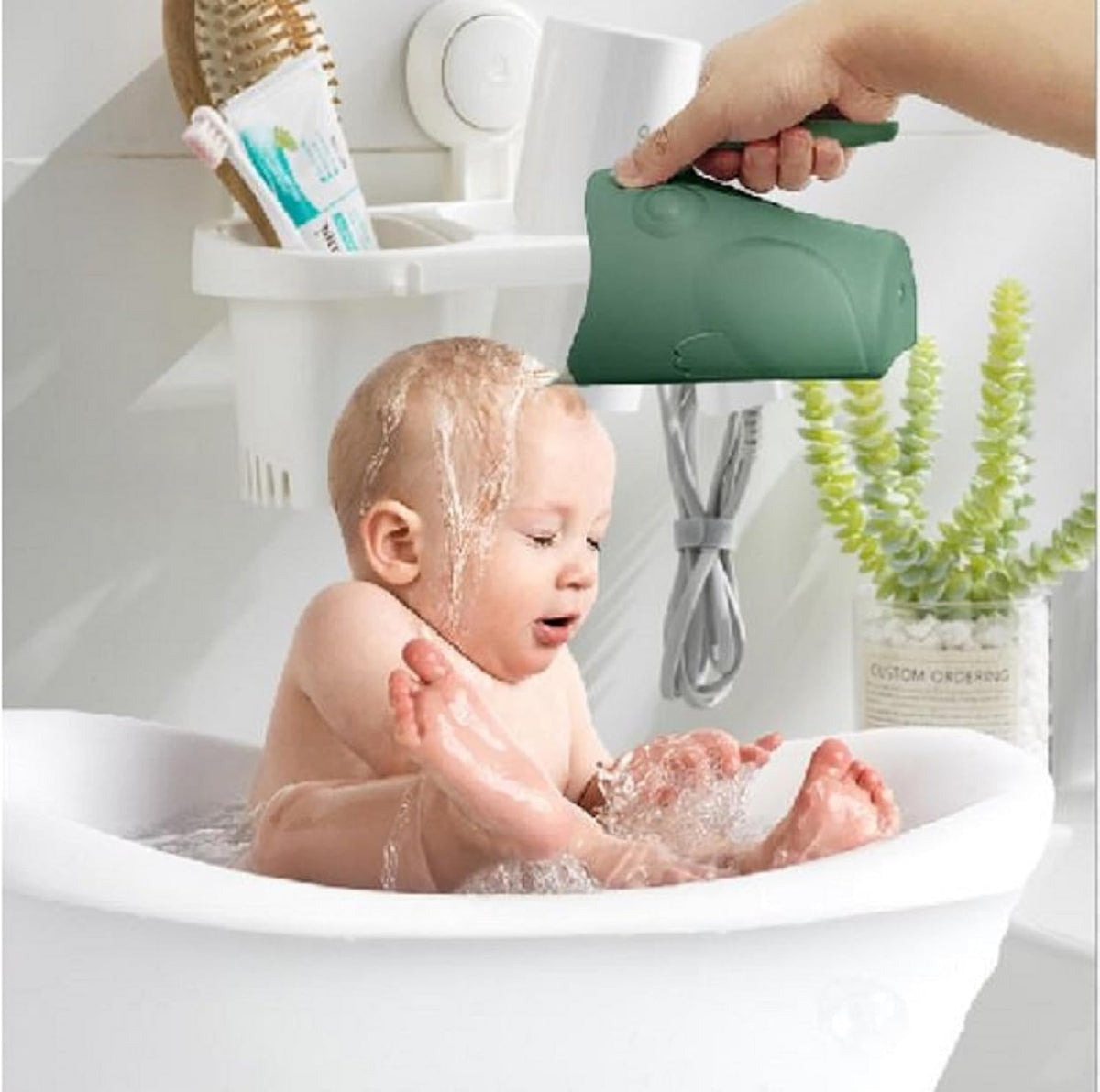 Baby Control The Flow Bath Rinse Cup, Tear Free Rinser to Wash Hair and Body with Easy Grip Handle and Removable Rain Shower Baby Bath Cup (Blue)
