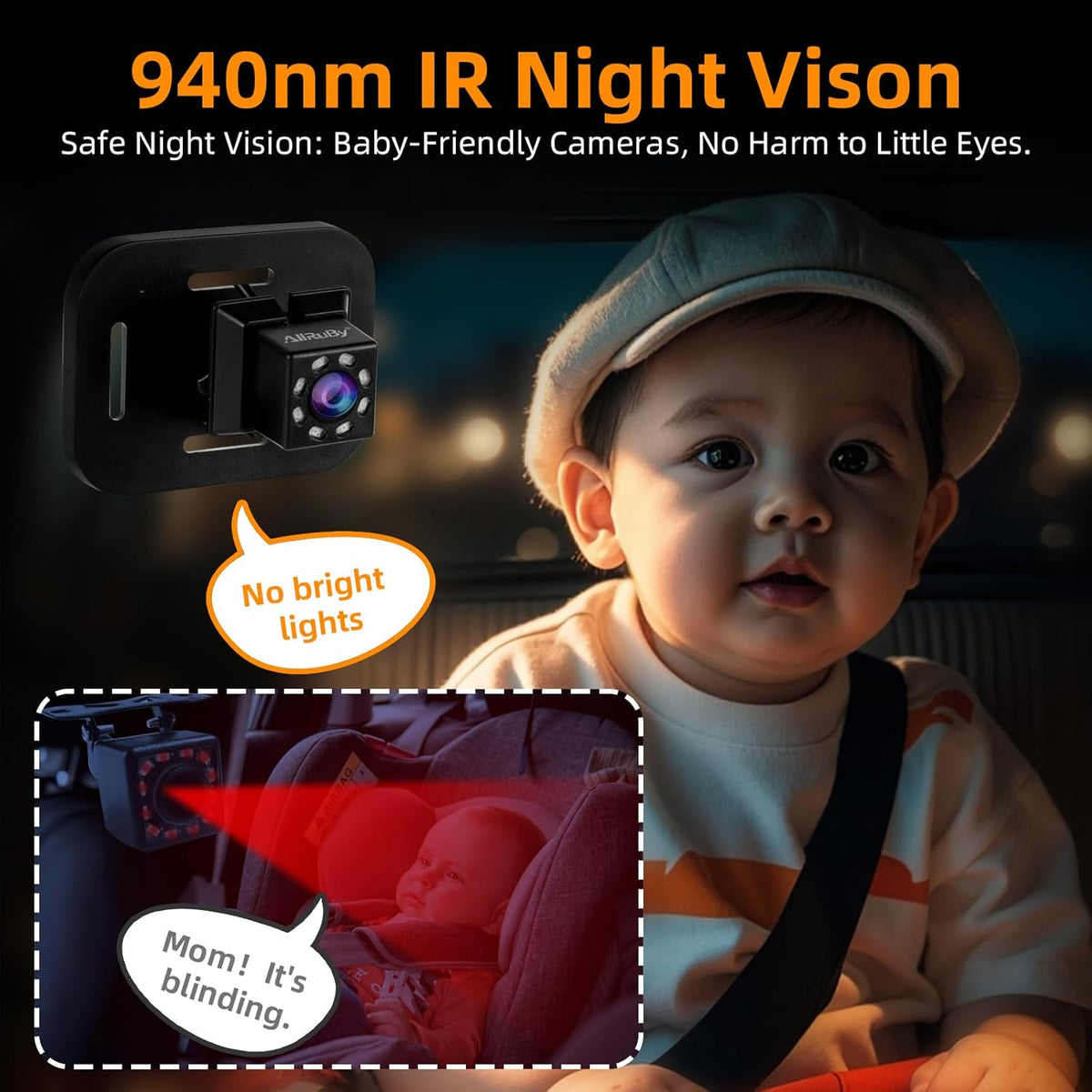 Baby Car Camera Monitor,Baby car Mirror,for USB/USBC/CigaretteLighter Ports, View Infant in Rear Facing Seat with Wide Clear View,Aimed at Baby-Easily to Observe The Baby's Every Move