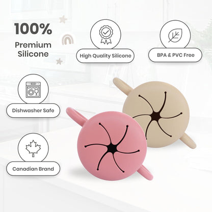 Toddler Snack Cups, Baby Snack Containers, Silicone Snack Cups For Toddlers Spill Proof, Toddler Feeding Supplies, Daycare Essentials Kids Snack Container For Travel, BPA Free (Rose/Almond)