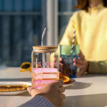 Mental Health “It Is Okay To...” Glass Cup Affirmation Gifts for Women, Self-Compassion Gifts, Anxiety Relief & Positive Workspace Accessories Gift for Friends Bestie Coworkers Sister Brother-184