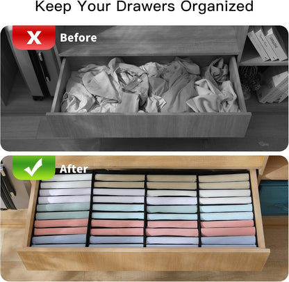 4 Pack Drawer Organizers, 10 Grids Foldable Dresser Organizers for Clothing, Folded Clothes, T-shirt, Tank Tops, Camisoles, Underwear, Leggings, Baby Clothes