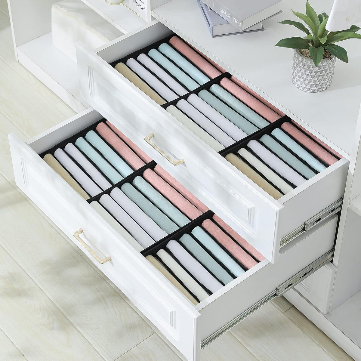4 Pack Drawer Organizers, 10 Grids Foldable Dresser Organizers for Clothing, Folded Clothes, T-shirt, Tank Tops, Camisoles, Underwear, Leggings, Baby Clothes